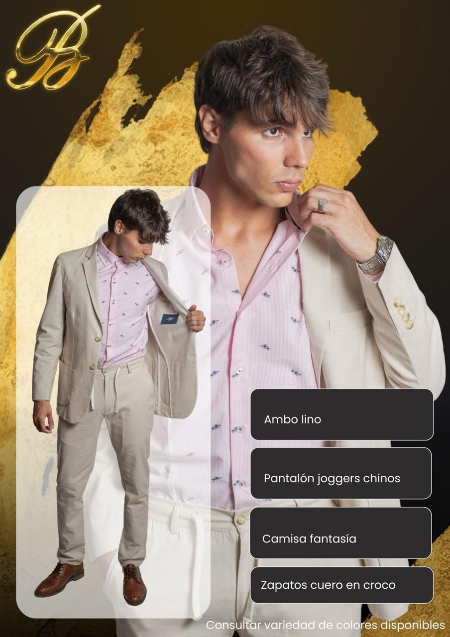 Ambo lino beige para hombre